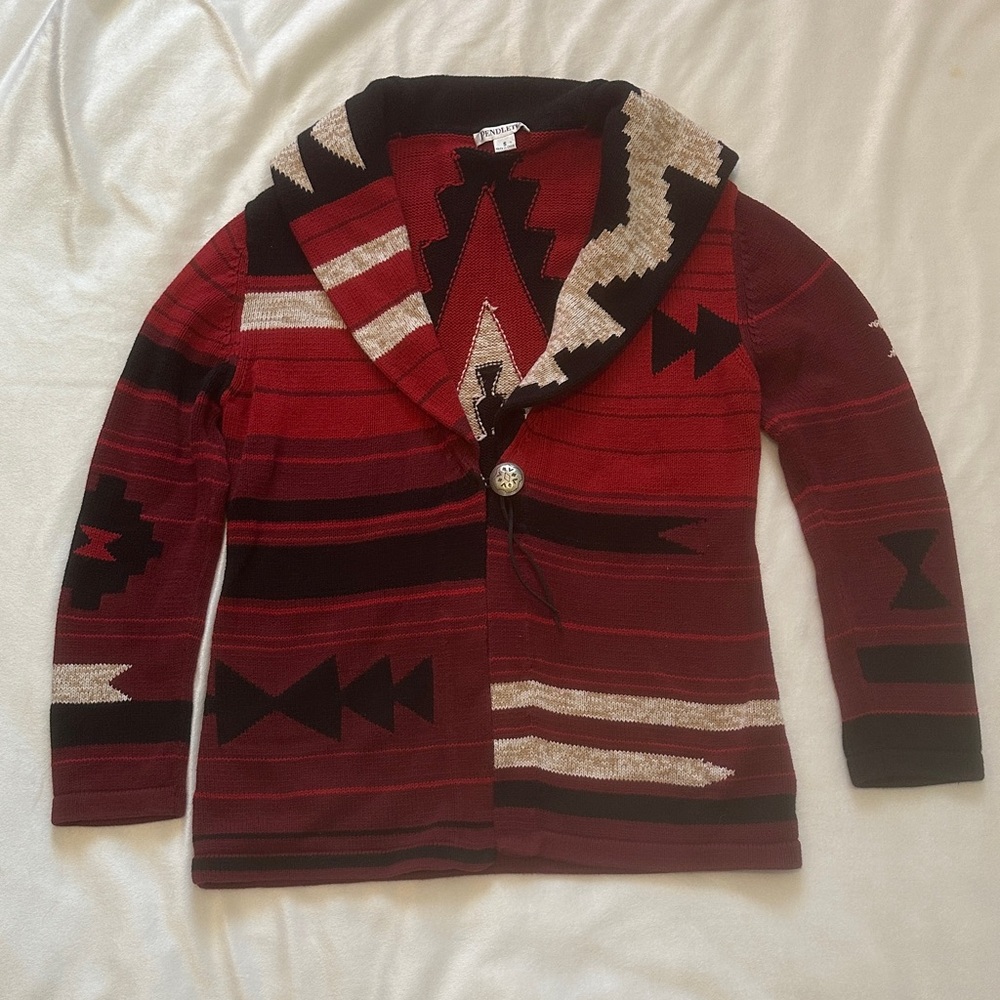 Pendleton Geometric Red and Black Cardigan